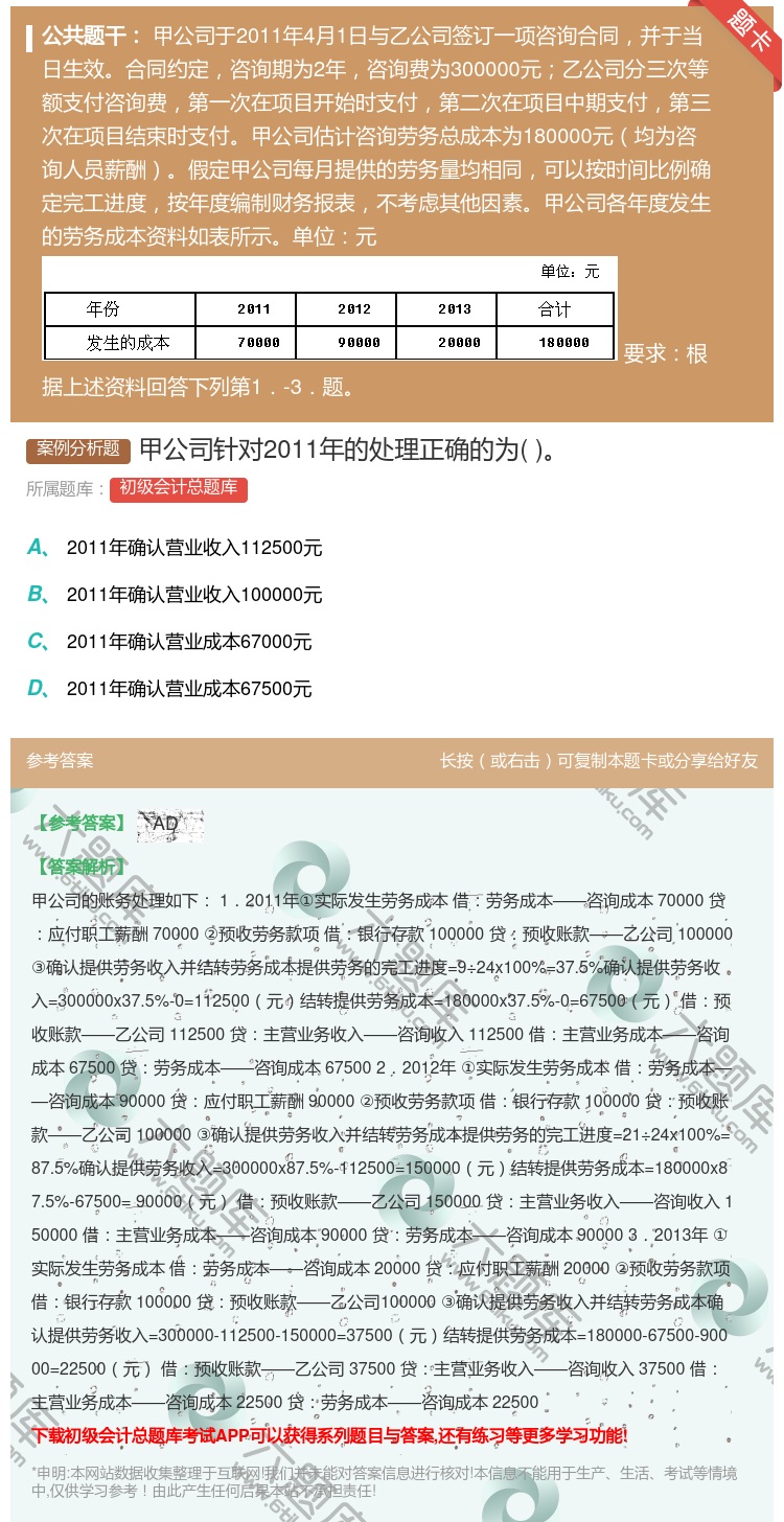 答案:甲公司针对2011年的处理正确的为...