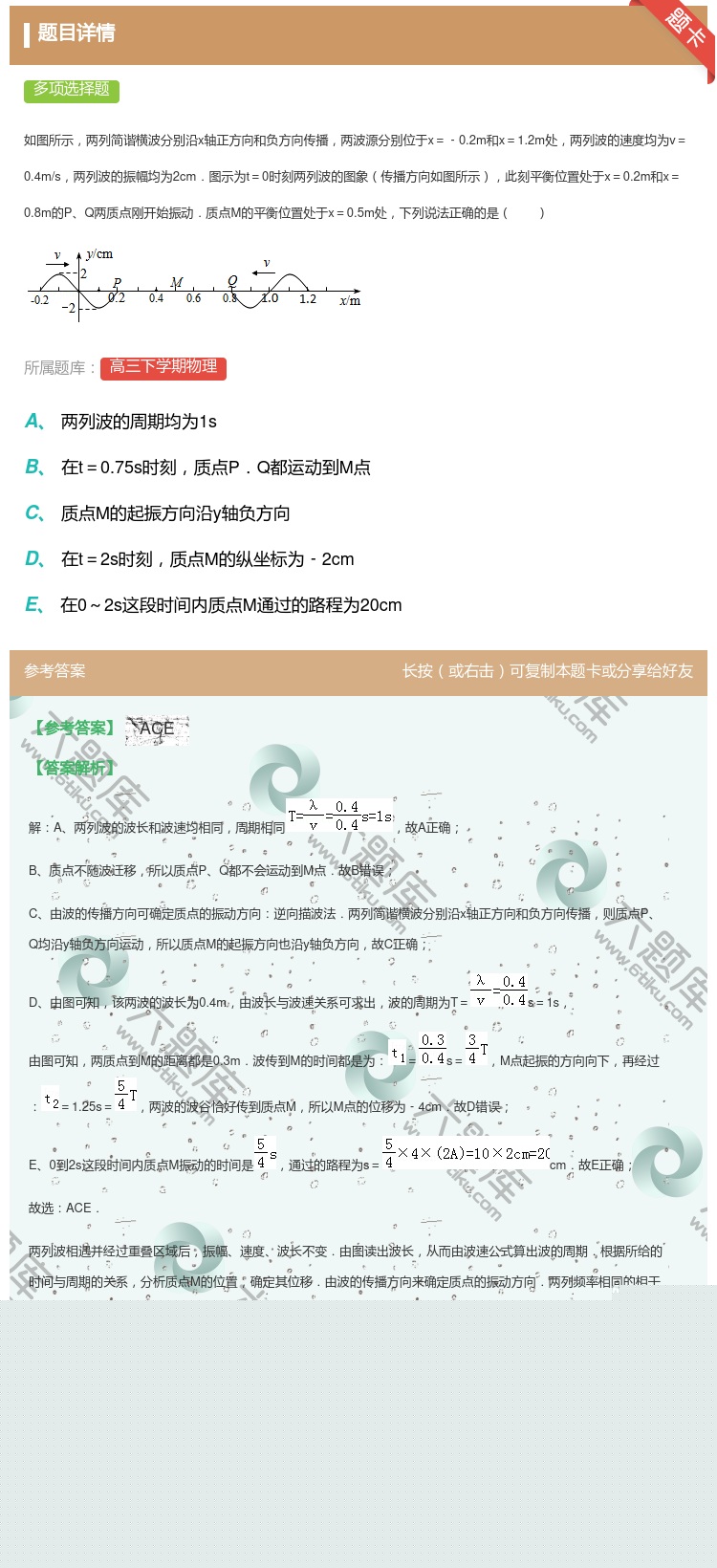 答案:
如图所示两列简谐横波分别沿x轴正方向和负方向传播两波源分别...