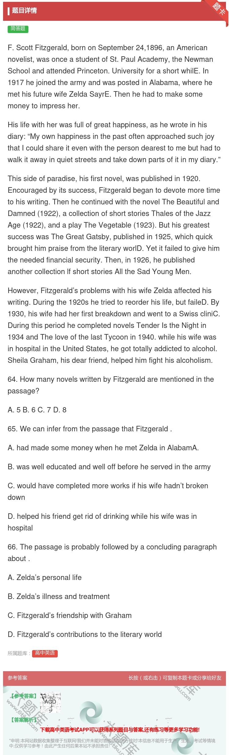 答案:F.ScottFitzgeraldbornonSeptemb...