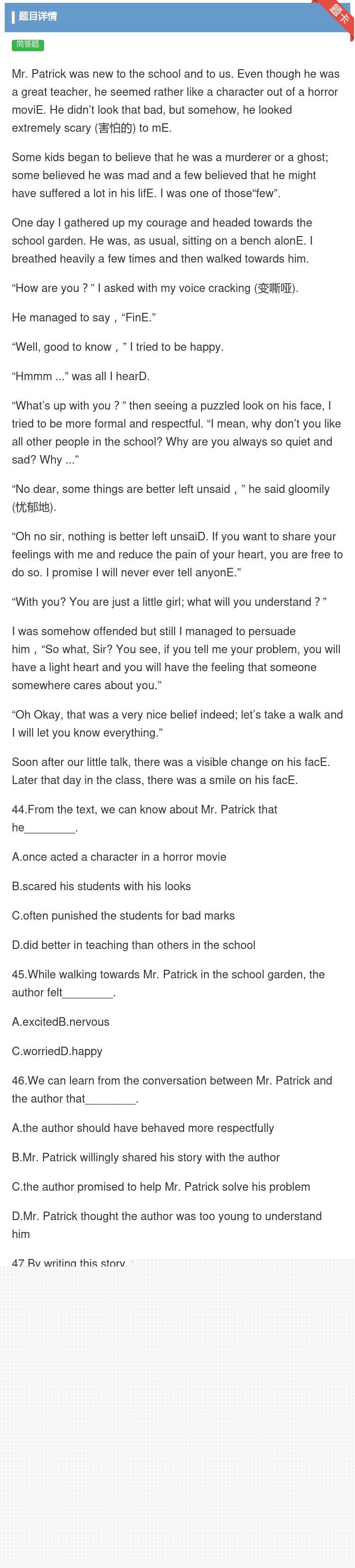 答案:Mr.Patrickwasnewtotheschooland...