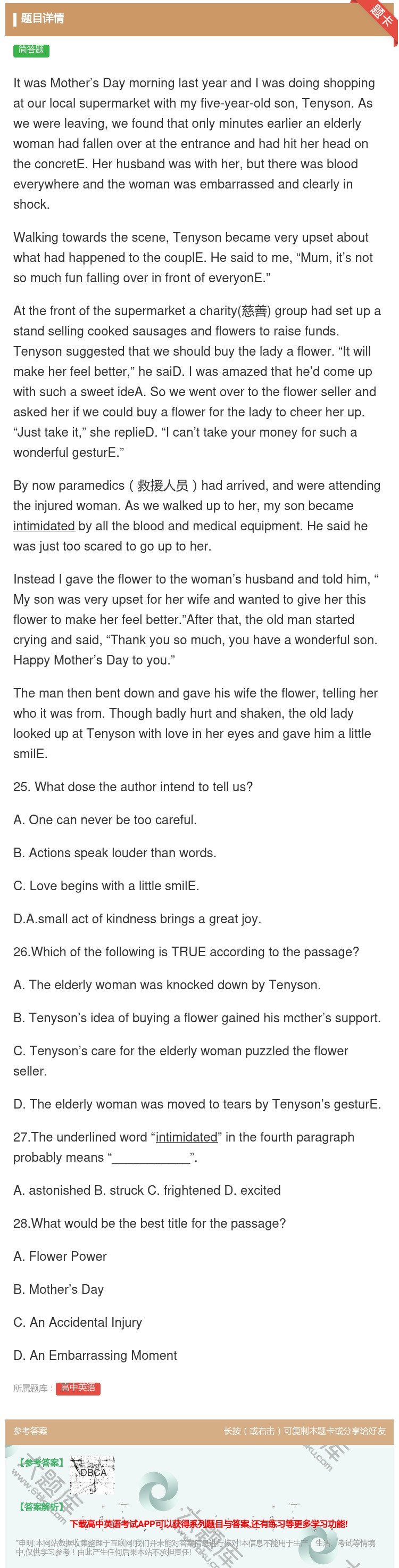 答案:ItwasMother’sDaymorninglastyea...