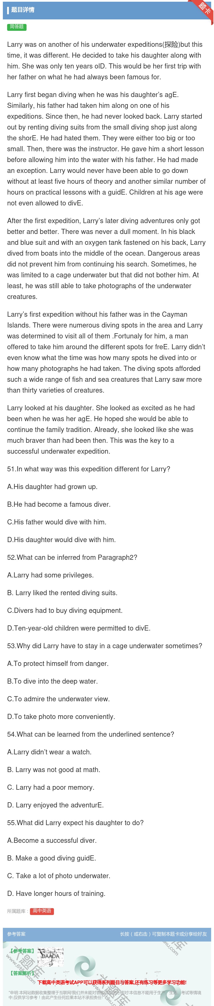 答案:Larrywasonanotherofhisunderwat...
