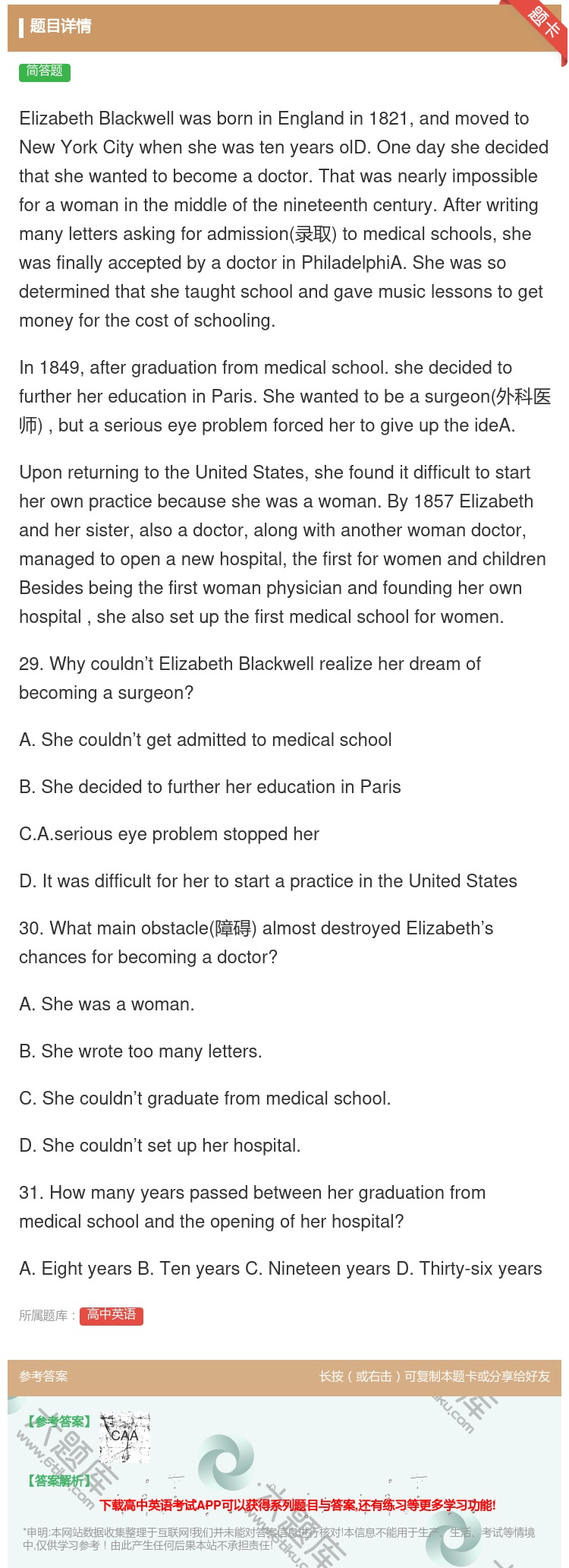 答案:ElizabethBlackwellwasborninEng...