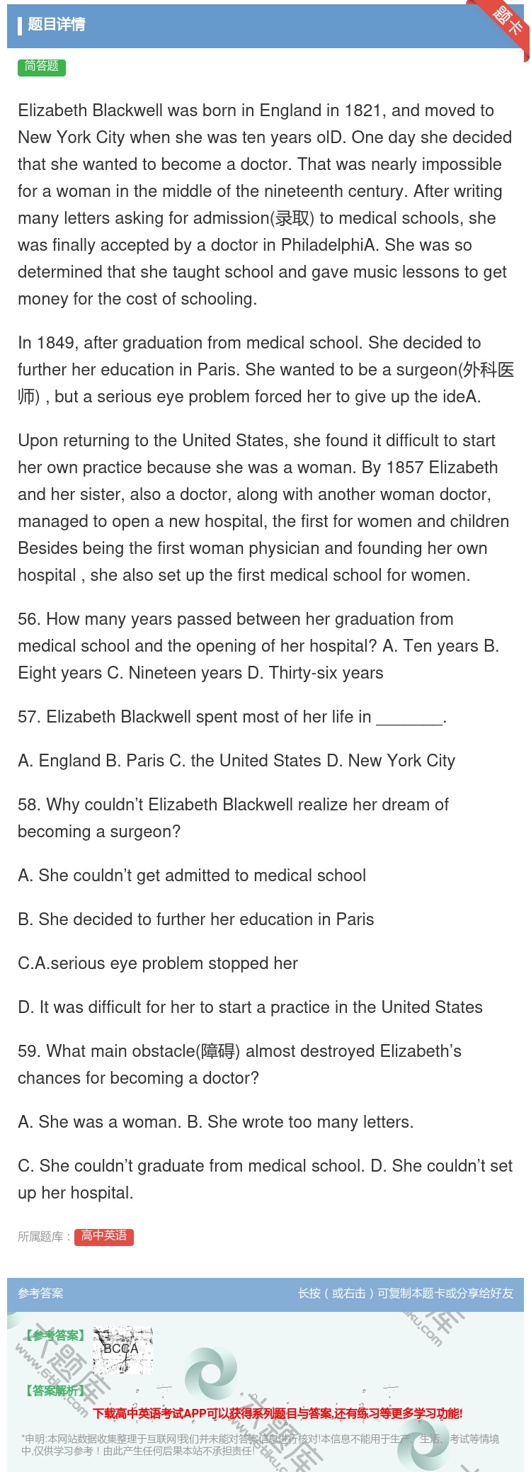 答案:ElizabethBlackwellwasborninEng...