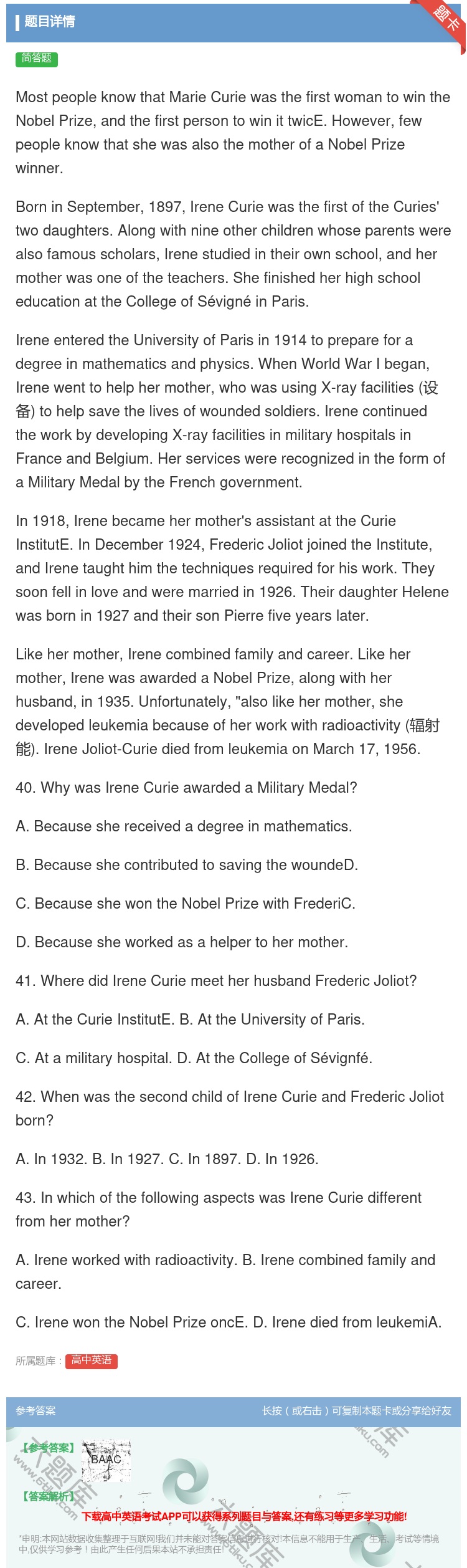 答案:MostpeopleknowthatMarieCuriewa...
