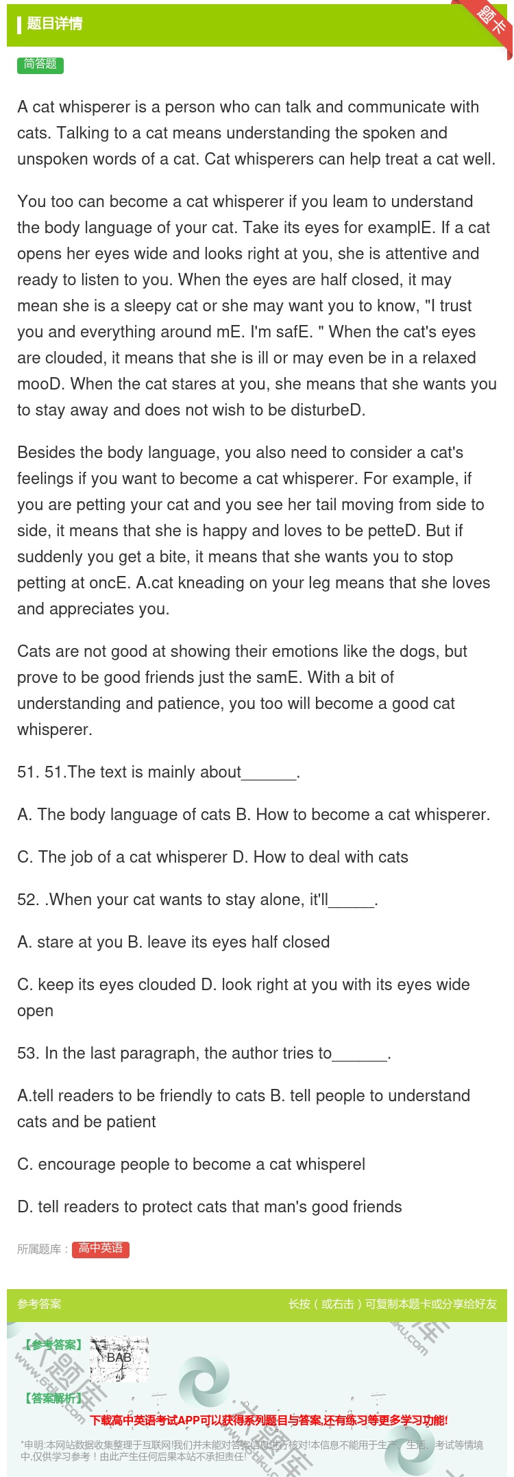 答案:Acatwhispererisapersonwhocanta...