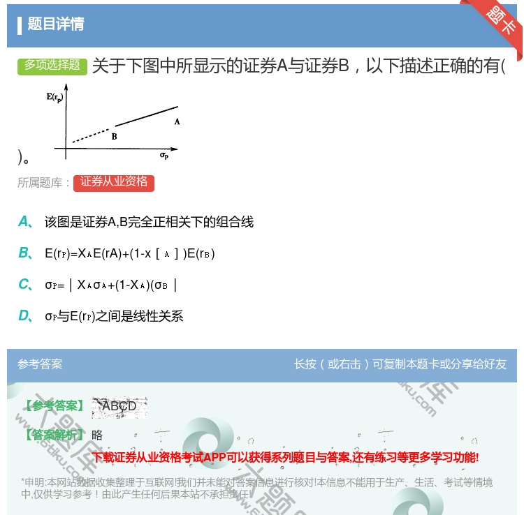 答案:关于下图中所显示的证券A与证券B以下描述正确的有...