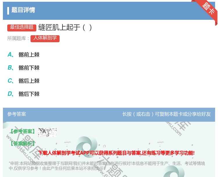 答案:缝匠肌上起于...
