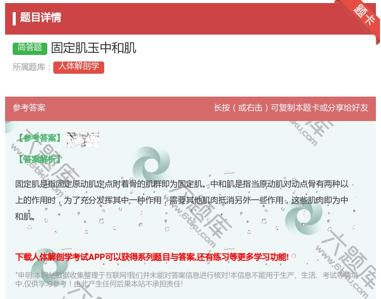答案:固定肌玉中和肌...