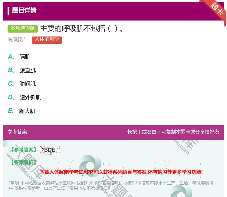 答案:主要的呼吸肌不包括...