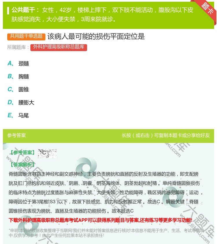 答案:该病人最可能的损伤平面定位是...
